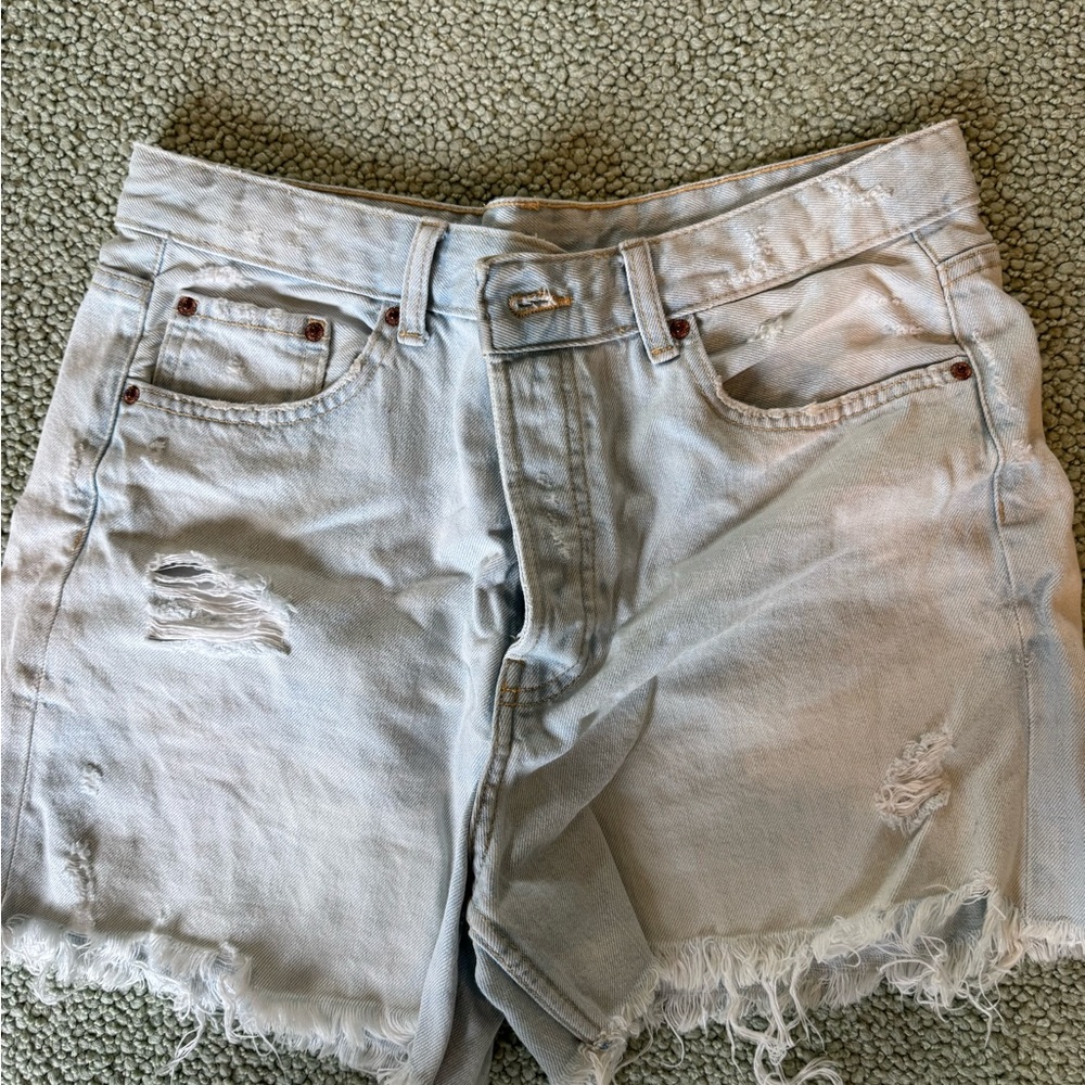 Zara Light Blue Frayed Denim Shorts